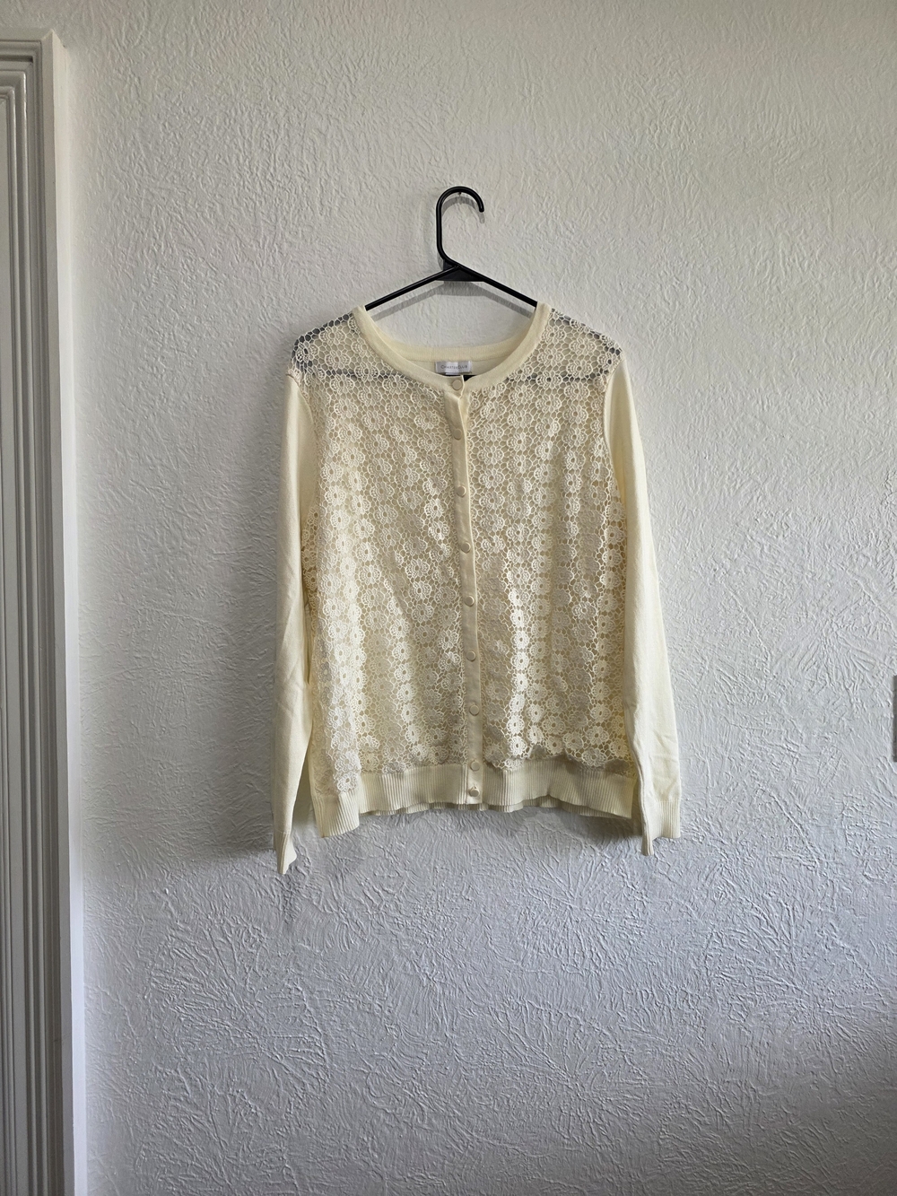 Cozy Boho Chic Charter Club Cream Lace Front Cardigan